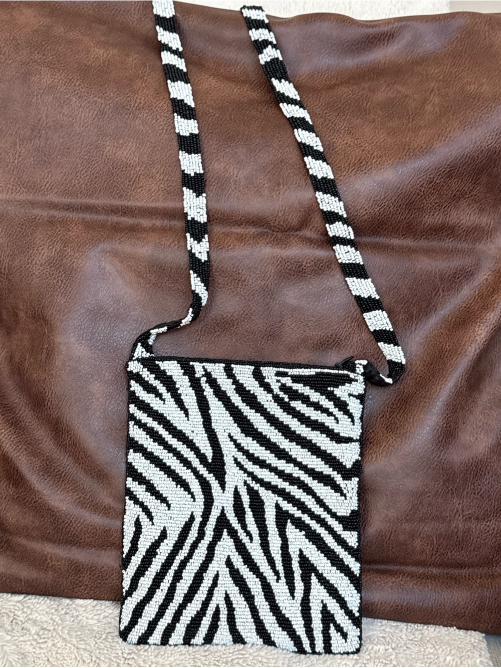 Christiana Black & White Zebra Beaded Crossbody Bag vintage